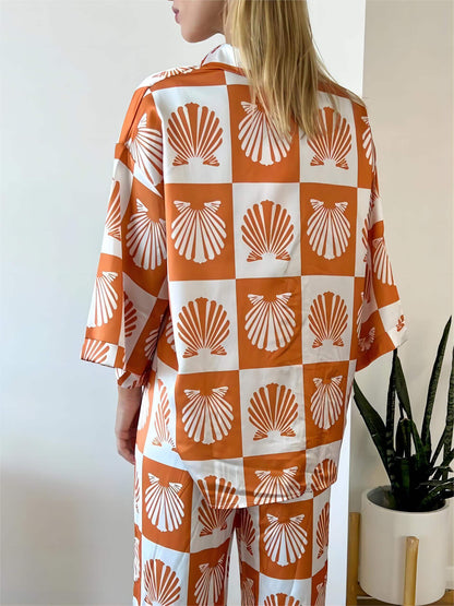Shell Print Special Satin Button-down Shirt