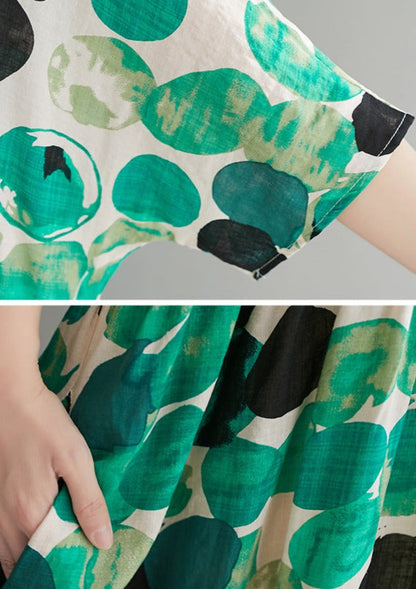 Polka Dot Print Cotton and Linen Dress Summer