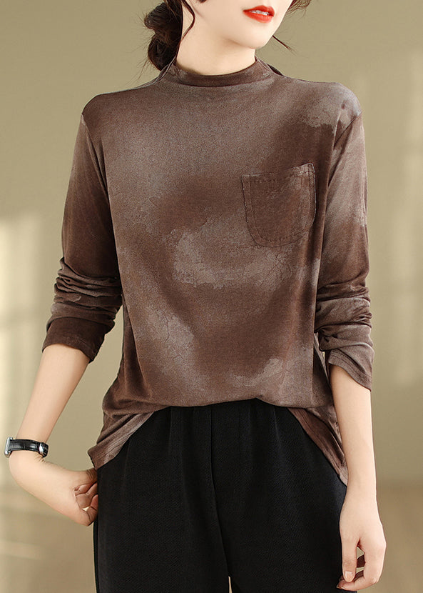 Coffee Pockets Patchwork Cotton T Shirt Fall
