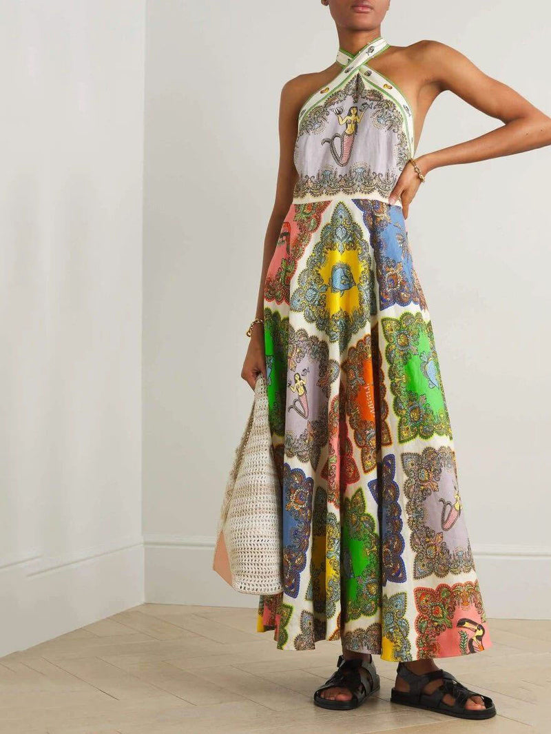 Satin Paisley Midi Dress