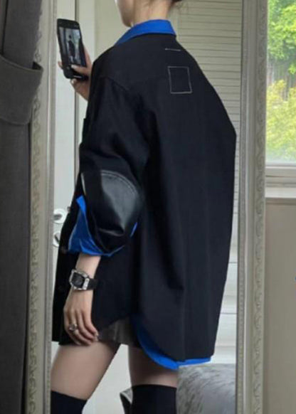 New Butto Black Coats and Blue Shirt Two Piece Set Spring