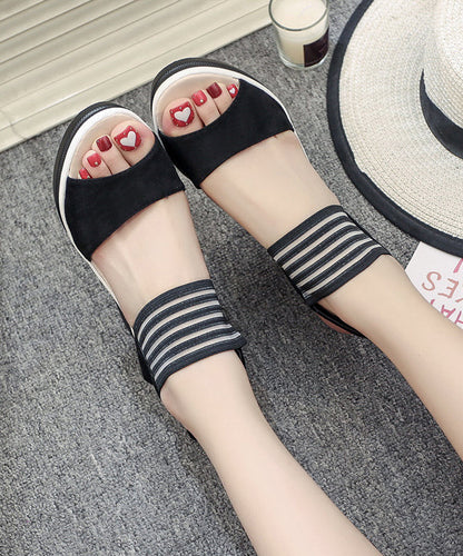 Black Splicing Stylish Wedge Sandals Peep Toe