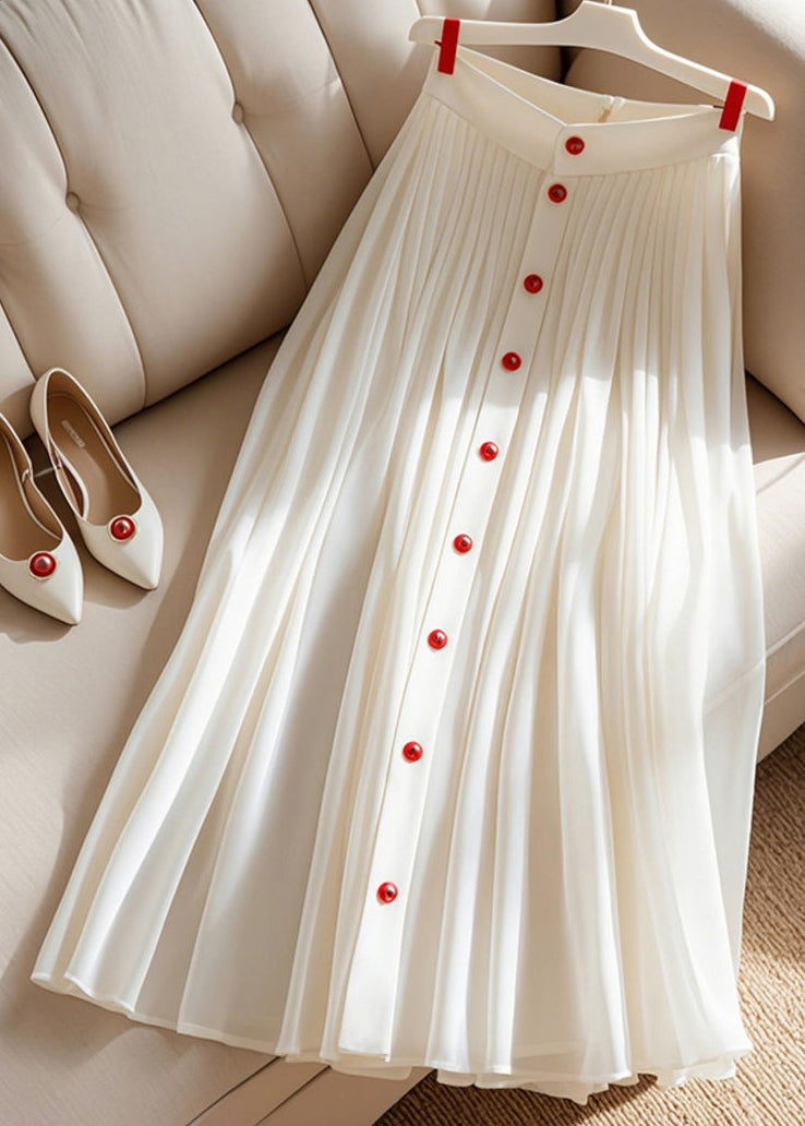 Art White High Waist Pleated Skirt Summer