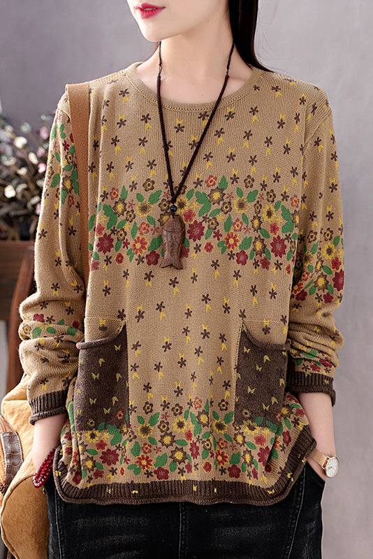 Fall Print Sweater Loose Round Neck Sweater