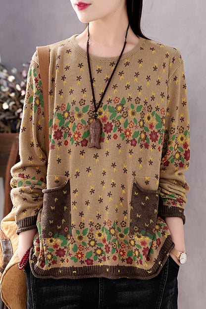 Fall Print Sweater Loose Round Neck Sweater