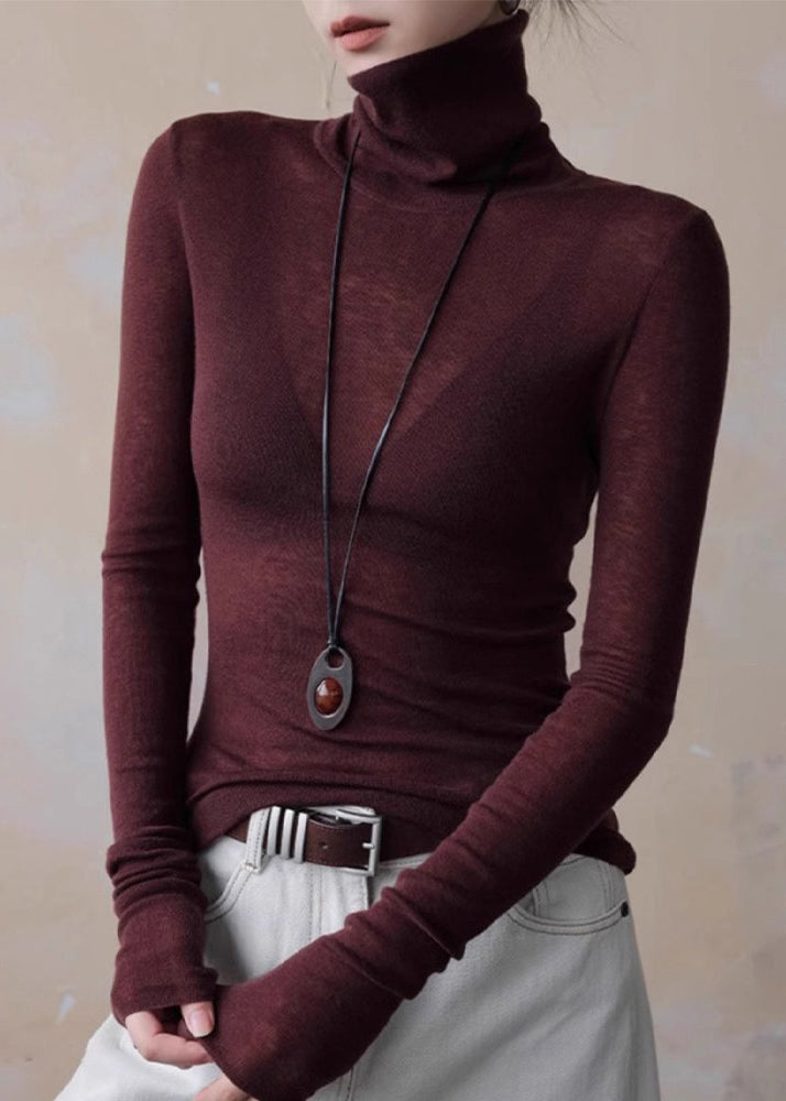 Slim Fit Red Turtlene Knit Top Spring