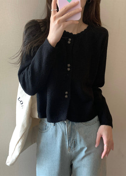 Purple O Neck Button Short Knit Coat Fall