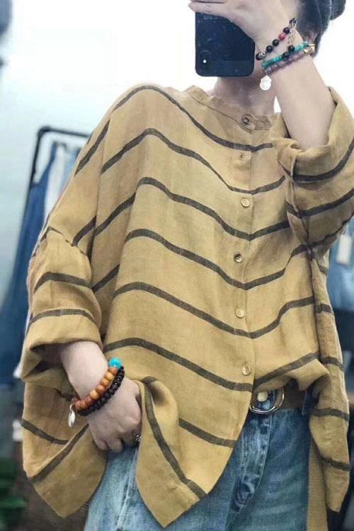 Limited Stock- Loose Chiffon Linen Striped Long Sleeve Shirt