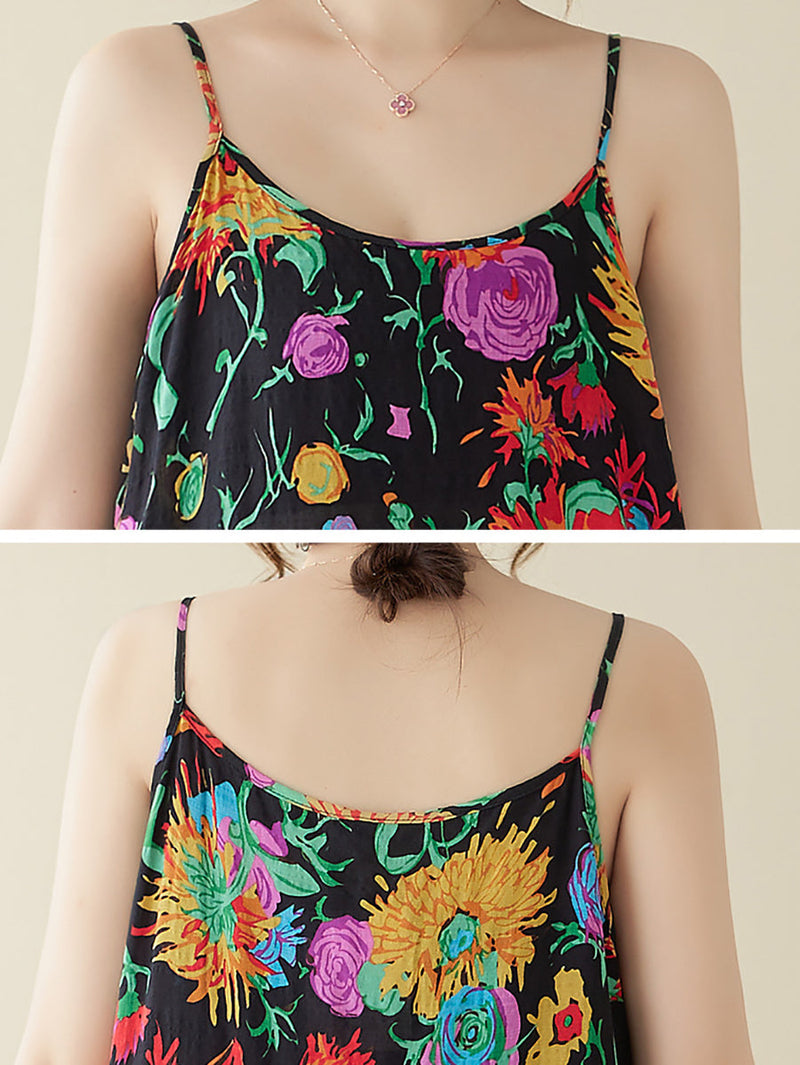 Artsy Summer Flower Loose Vest Dress