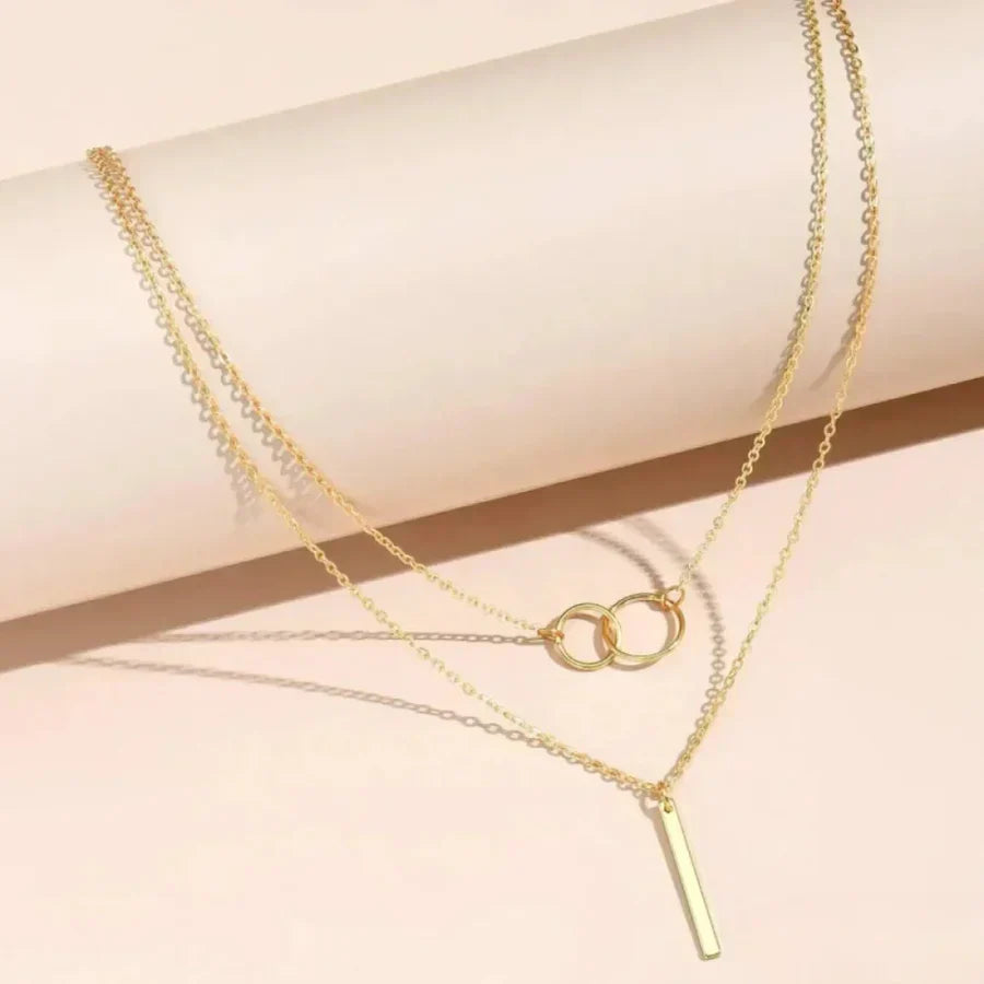 Gold Dual Circle Pendant Necklace