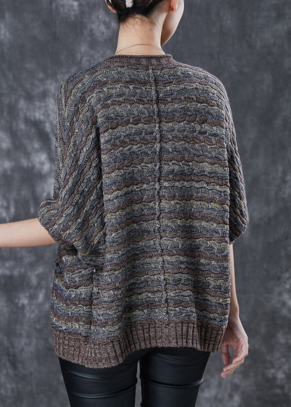 Coffee Striped Knit Cardigans Oversized O-neck Spring