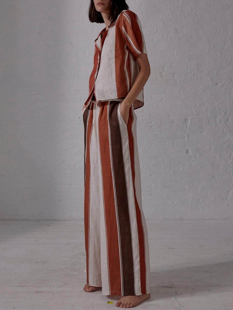Striped Print Loose Wide Pocket Wide-leg Pants