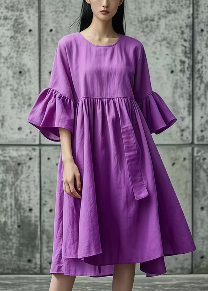 Purple Oversized Cotton Day Dress Flare Sleeve
