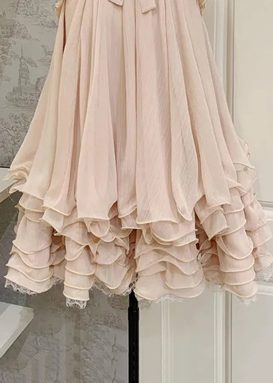 Pink Ruffled Lace Tulle Mini Dress Sleeveless