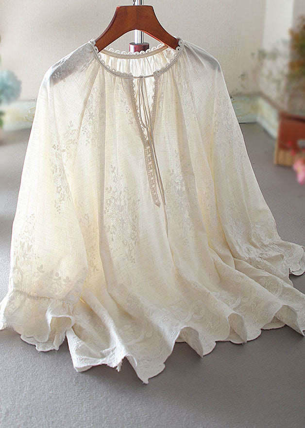 White Embroidered Cotton Shirt Tops Spring