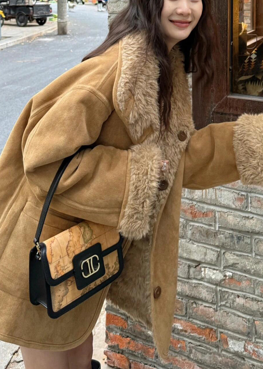 Khaki Wear on Both Sides Fleece Wool Lined Trench Winter