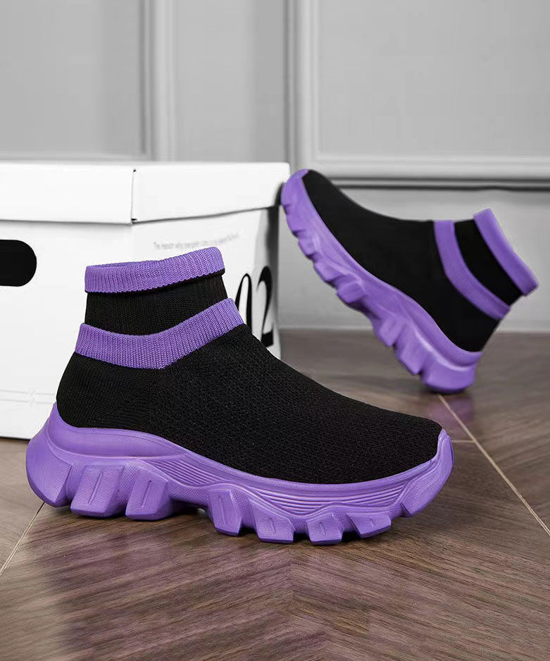 Comfy Splicing Ankle Sport Shoes Purple Knit Fabric