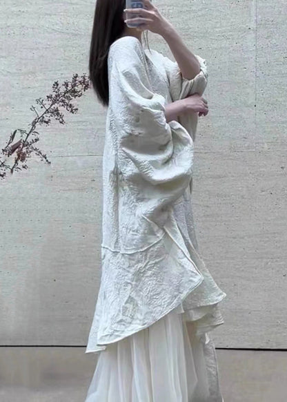 Beige Asymmetrical Tulle Patchwork Maxi Dress Lantern Sleeve