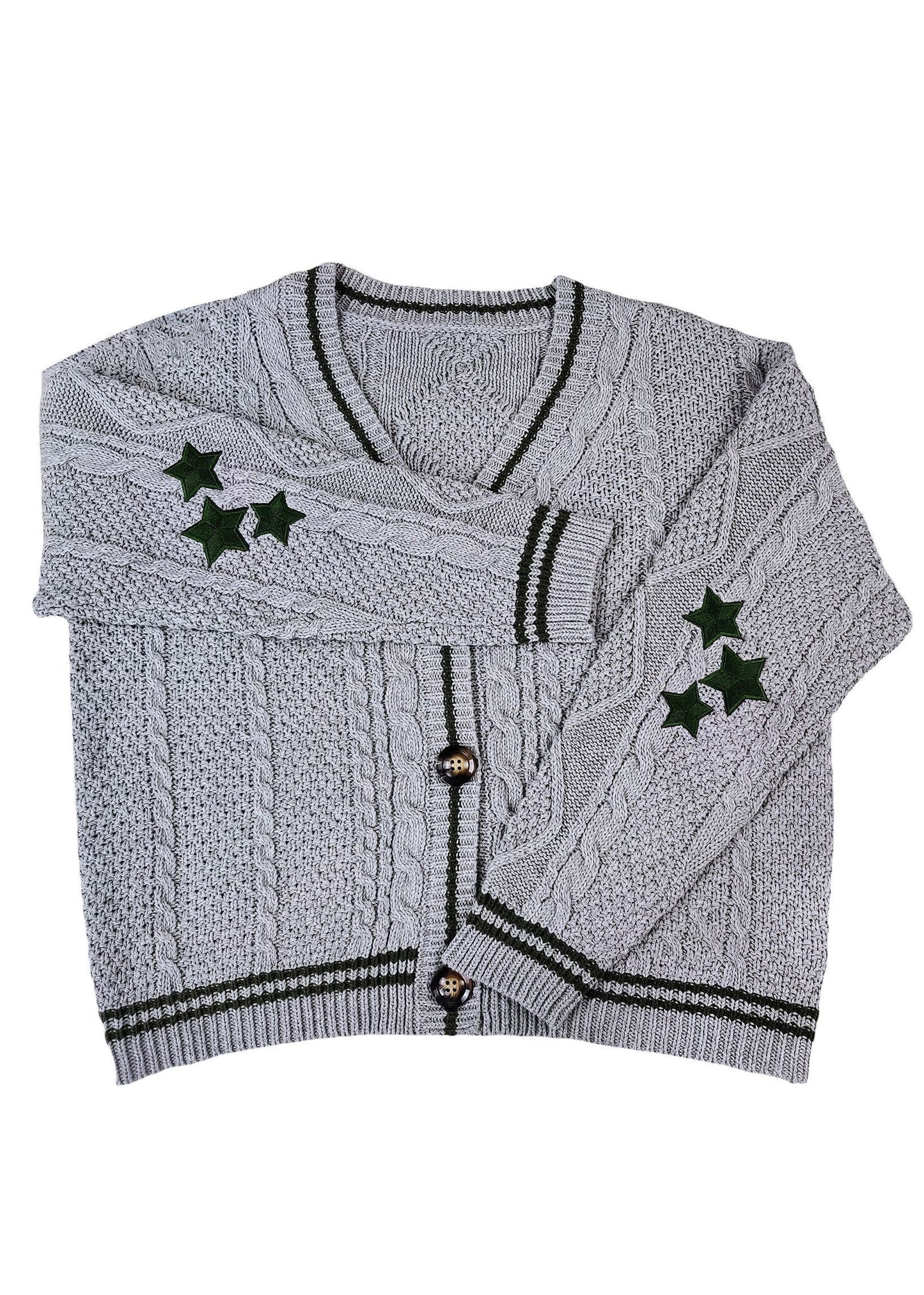 White V Neck Embroidered Knit Cardigan Fall