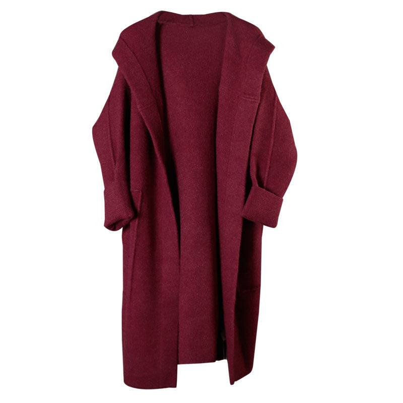 Mulberry Loose Pockets Fall Hooded Long Sleeve Sweaters Coat