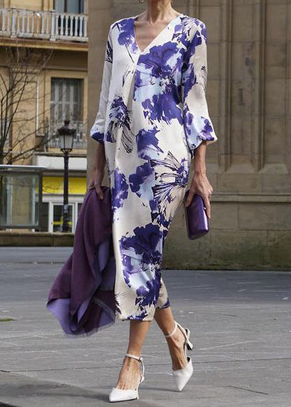Spring V-neck Print Dress
