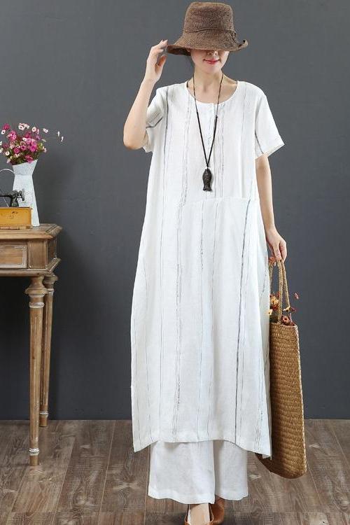 Loose Linen Striped Maxi Dress Loose Summer Outfits