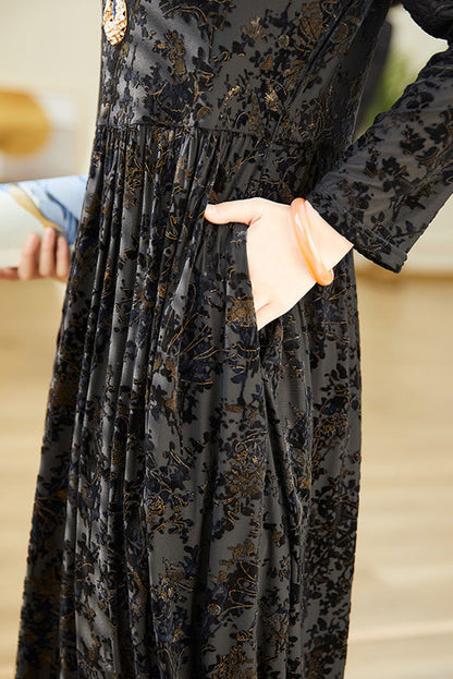 -gold Velvet Jacquard Knit Dress