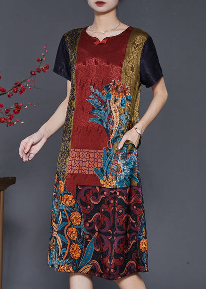 Chocolate Print Chinese Button Silk Dresses Summer