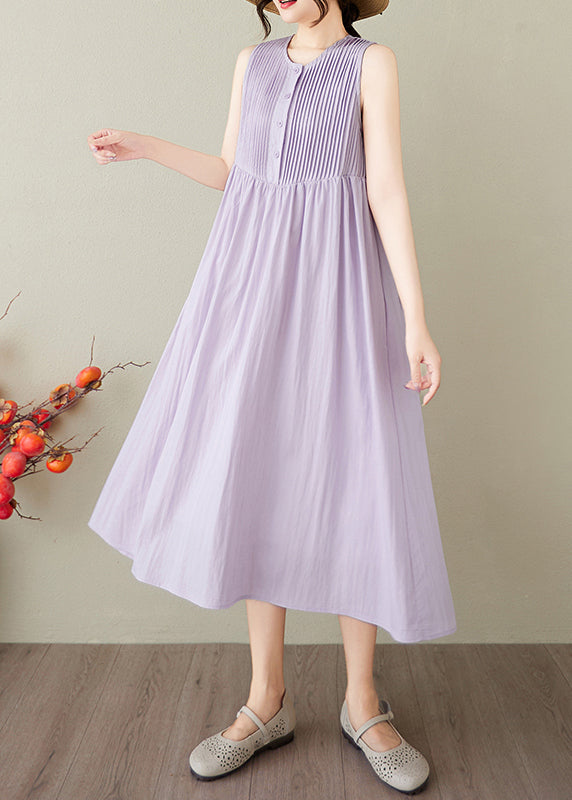 Lavender Wrinkled Cotton Robe Dresses Sleeveless
