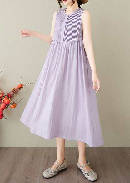 Lavender Wrinkled Cotton Robe Dresses Sleeveless