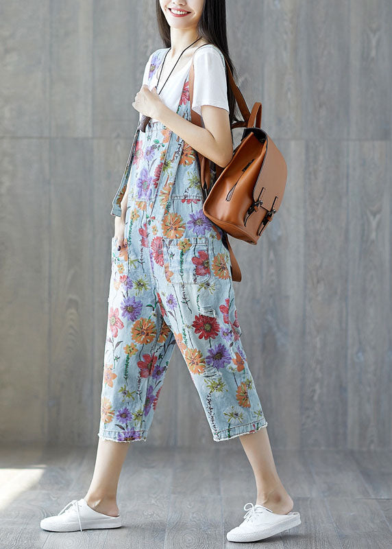 Classy Light Blue Pockets Denim Jumpsuit