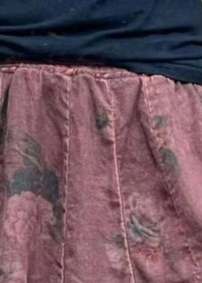 Diy Brick Red Pockets Print Patchwork Linen Lantern Pants Summer