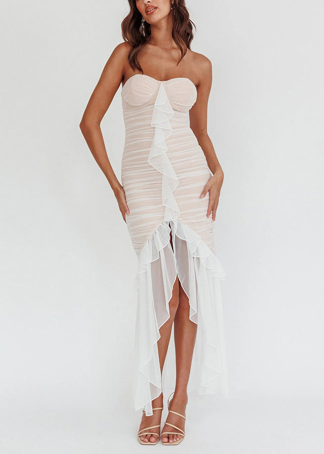Black Slim Fit Strapless Backless Dress Ruffled