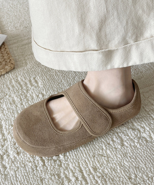 Buckle Strap Splicing Platform Flats Shoes Yellow Suede