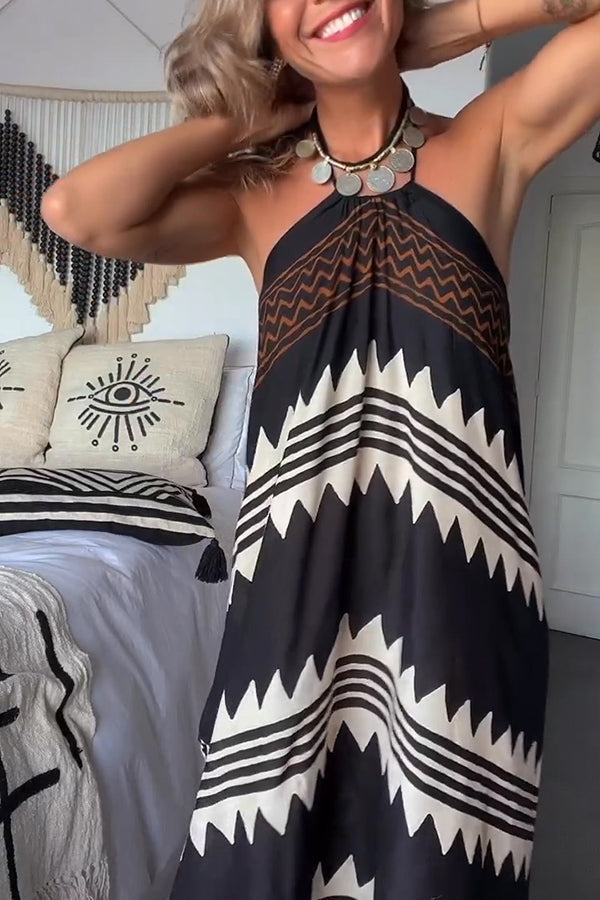 Hey Vacay Print Halter A-line Maxi Dress