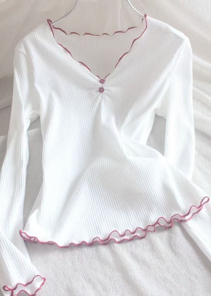Red Ruffled Long Sleeve Loose Fitting Workout Tops