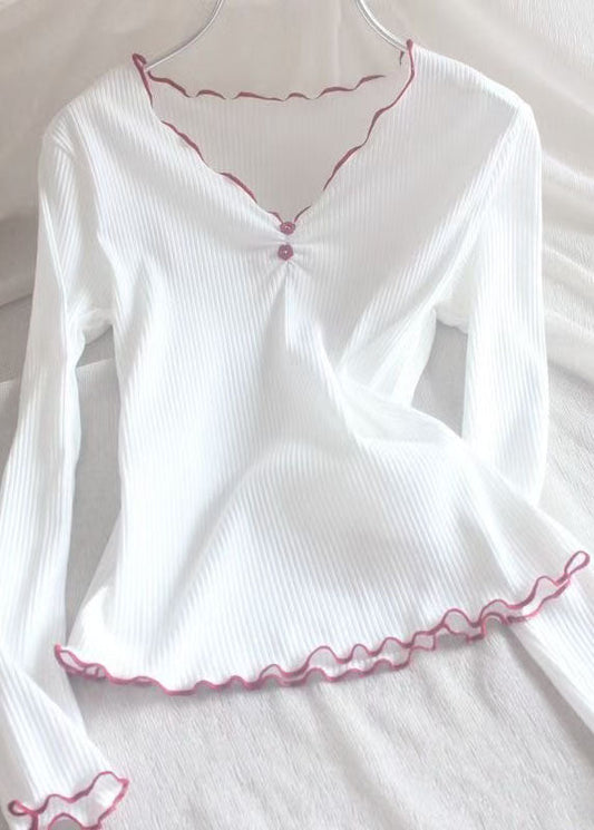 Red Ruffled Long Sleeve Loose Fitting Workout Tops