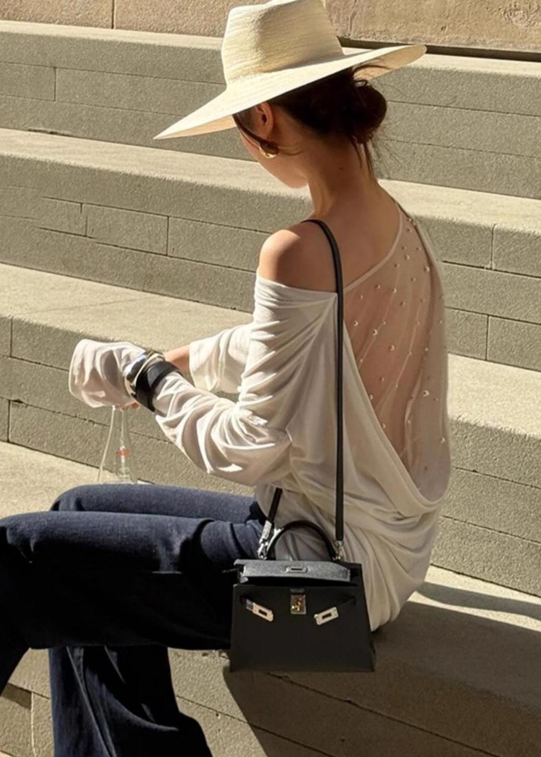White Backless Patchwork Tulle Shirt Top Summer
