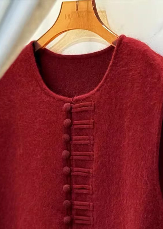 Red Chinese Button Side Open Knit Vests Winter