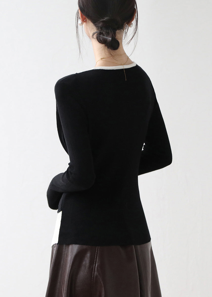 Khaki Cross Patchwork False Two Pieces Knit Top Winter