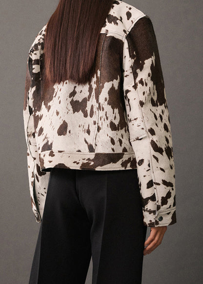 Peter Pan Collar Pockets Print Woolen Short Coat Fall