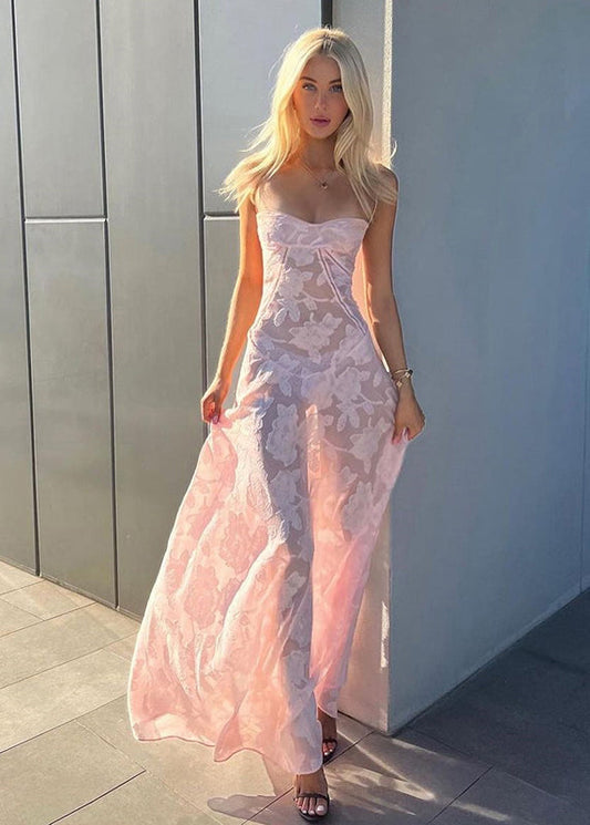 Italian Pink Cold Shoulder Tulle Spaghetti Strap Dress Sleeveless