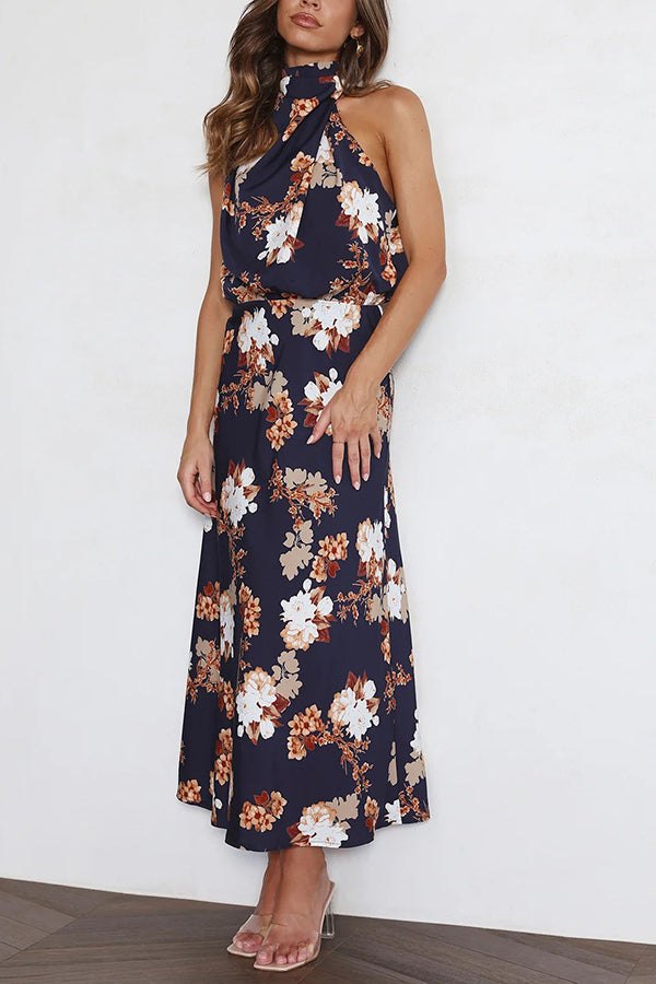 Wine Country Dates Halter Neck Elastic Waist Party Midi Dress