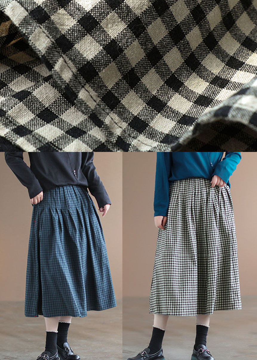 Handmade Black Plaid Circle a Line Fall Skirts