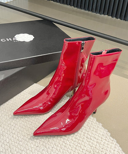 Yellow Splicing Stiletto Boots Pointed Toe