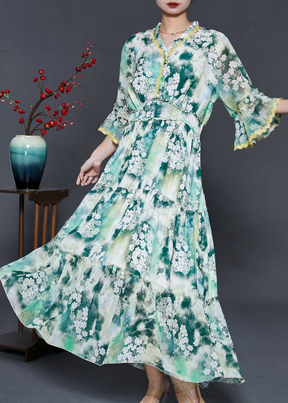 Green Ruffled Chiffon Holiday Dress Summer