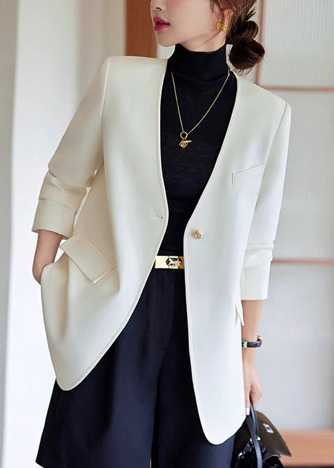 White V Neck Cotton Jackets Spring