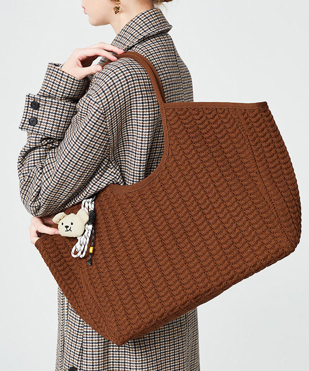 Classy Coffee Durable Large Capacity Knit Tote Handbag