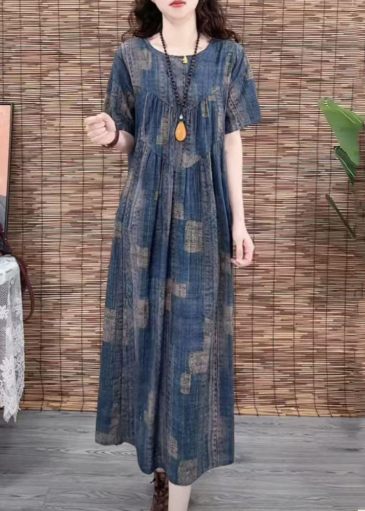 Navy Oversized Print Cotton Dress Summer