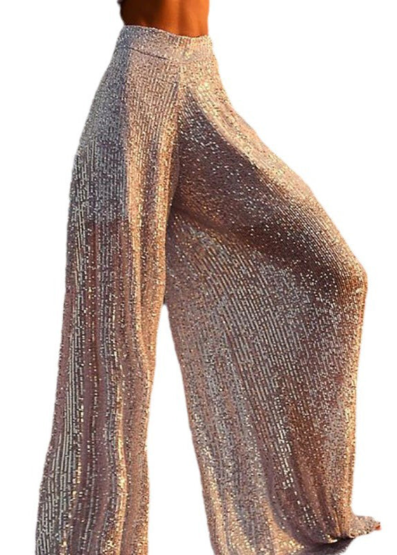 Silver Sequined High Waisted Wide Leg Pants Summer